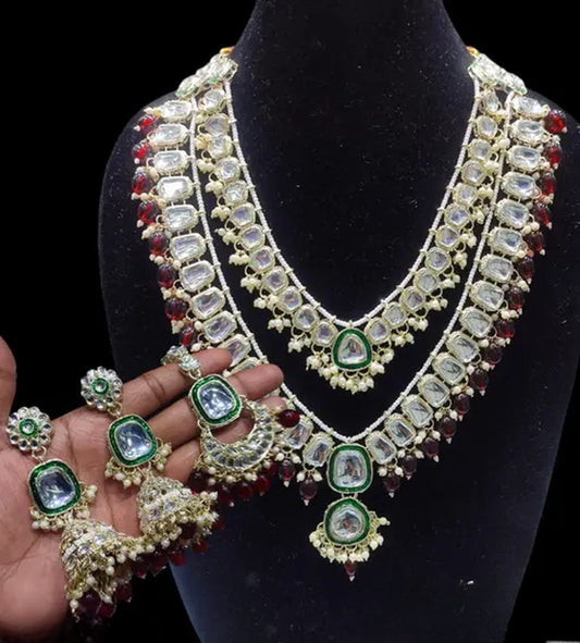 Jewel City Royal Polki Kundan Necklace Set with Maroon Accents - Vintage-Inspired Bridal Collection | Grab2Buy