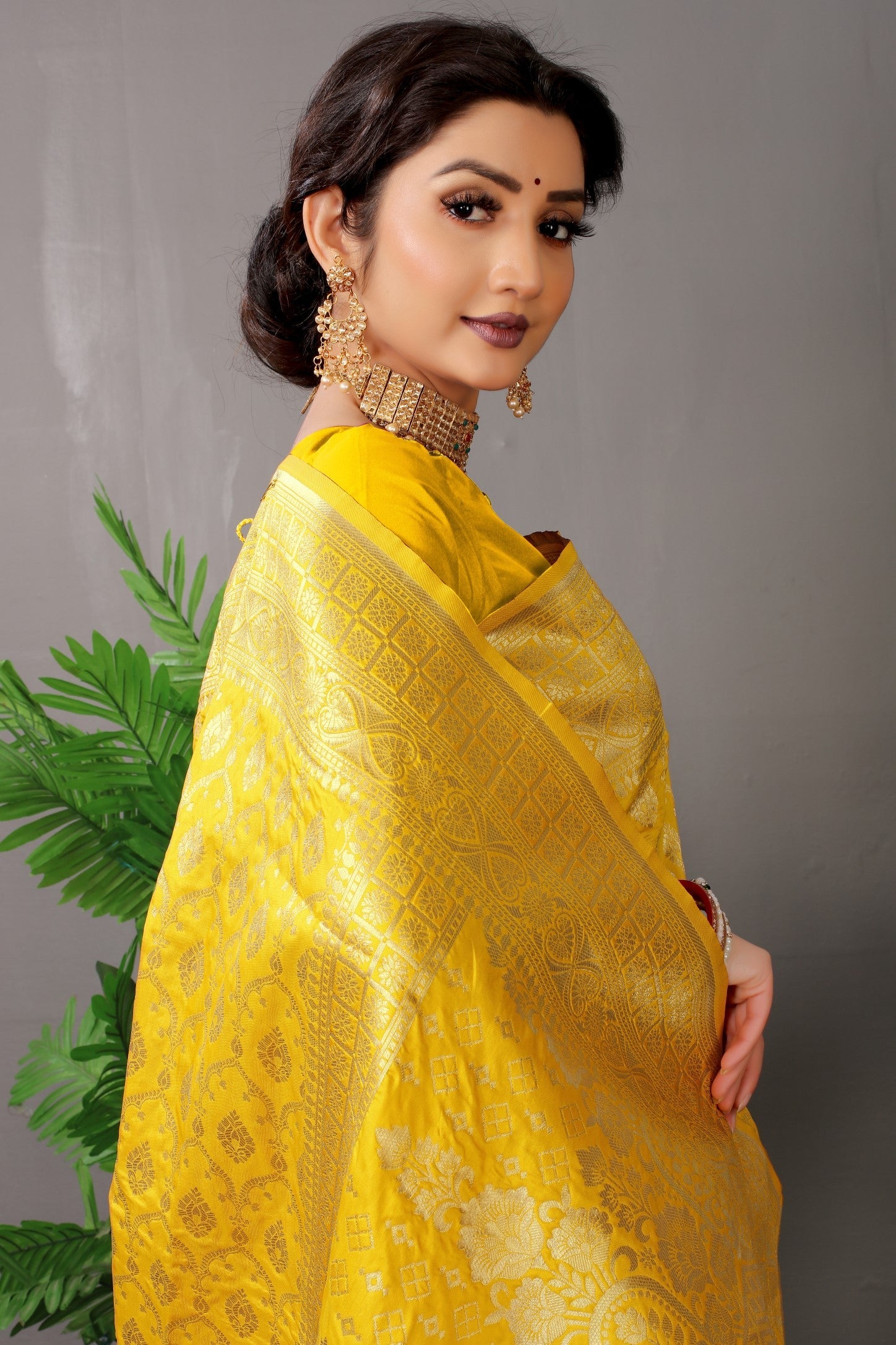 Anaita Yellow Woven Design Pure Silk Banarasi Saree With Blouse