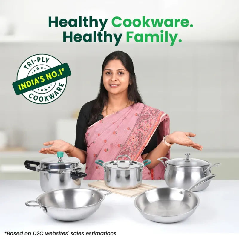 The Indus Valley TurboCuk Tri-ply Stainless Steel Cookware Set: 3L Kadai with Lid + 1.4L Fry Pan, Premium Quality, 3 Layer Thick Body, 100% Toxin-free, Non-stick, Induction & Gas  Grab2Buy The Indus Valley Grab2Buy