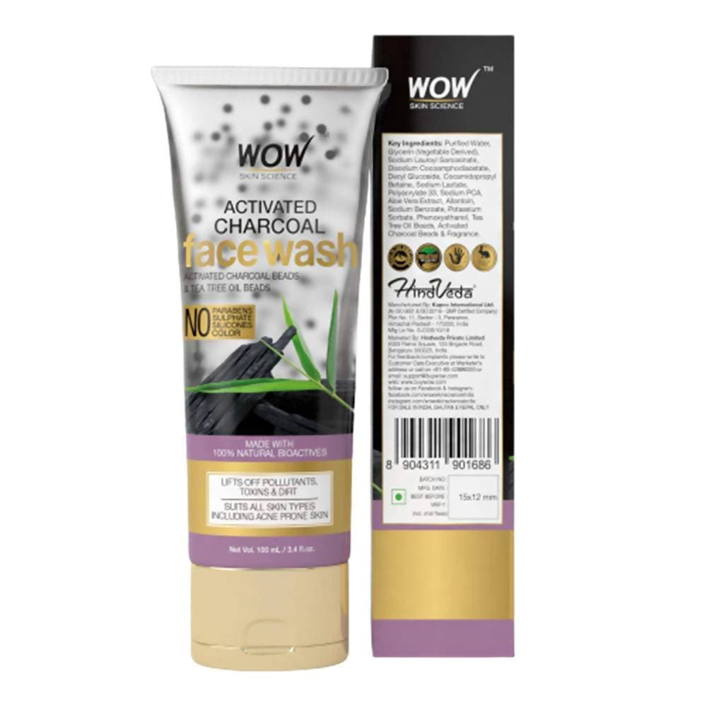 Wow Skin Science Charcoal + Glycolic Acid Detoxifying Face Wash for Oil Control + Gentle Exfoliation with Tea Tree & Aloe  Grab2Buy Wow Skin Science Grab2Buy