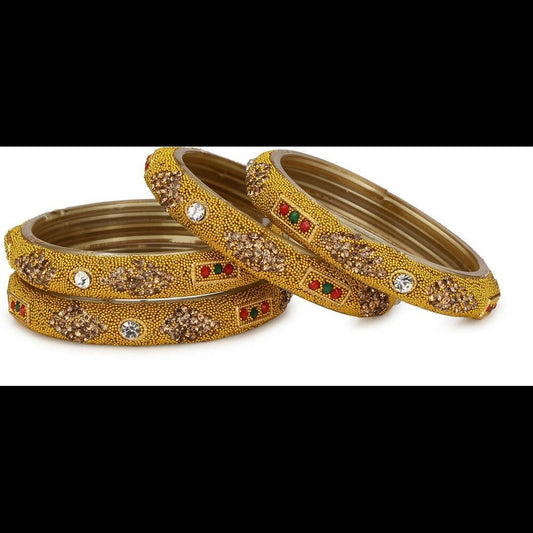Afast Bridal Wedding & Party Fashionable Colorful Glass Bangle/Kada Set, Pack Of 4 - Golden | Grab2Buy
