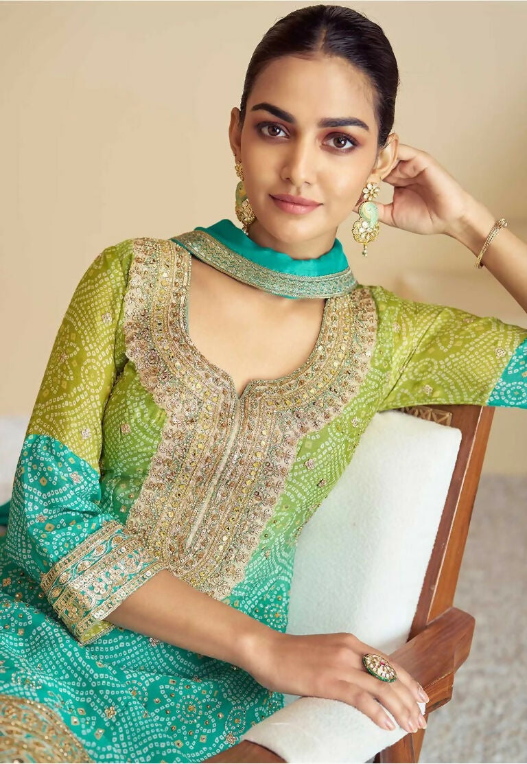 Vastranavya Bandhej Printed Chinon Chiffon Embroidered Sequins Pakistani Suit  Grab2Buy Vastranavya Grab2Buy