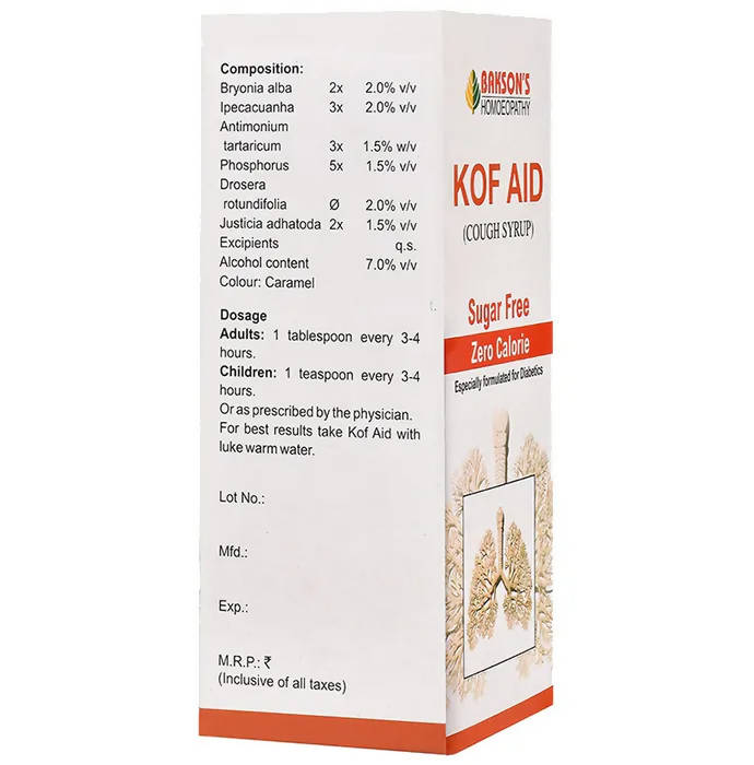 Bakson's Homeopathy Kof Aid Syrup Sugar Free - Grab2buy