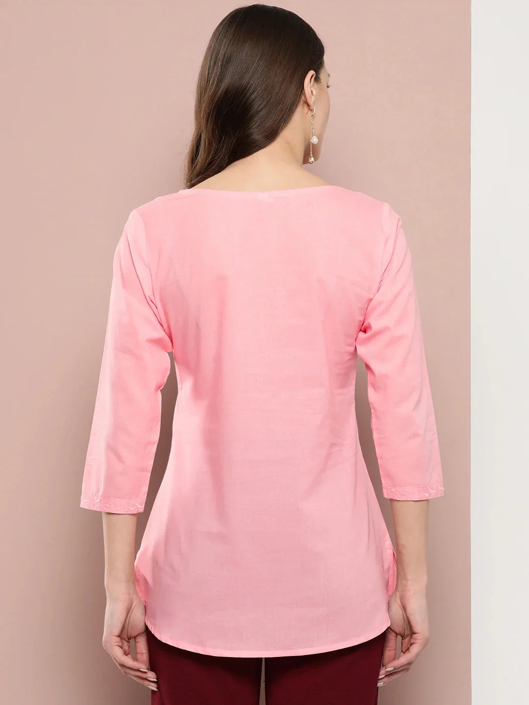 Yufta Peach Floral Chikankari Embroidered Pure Cotton Top  Grab2Buy Yufta Grab2Buy
