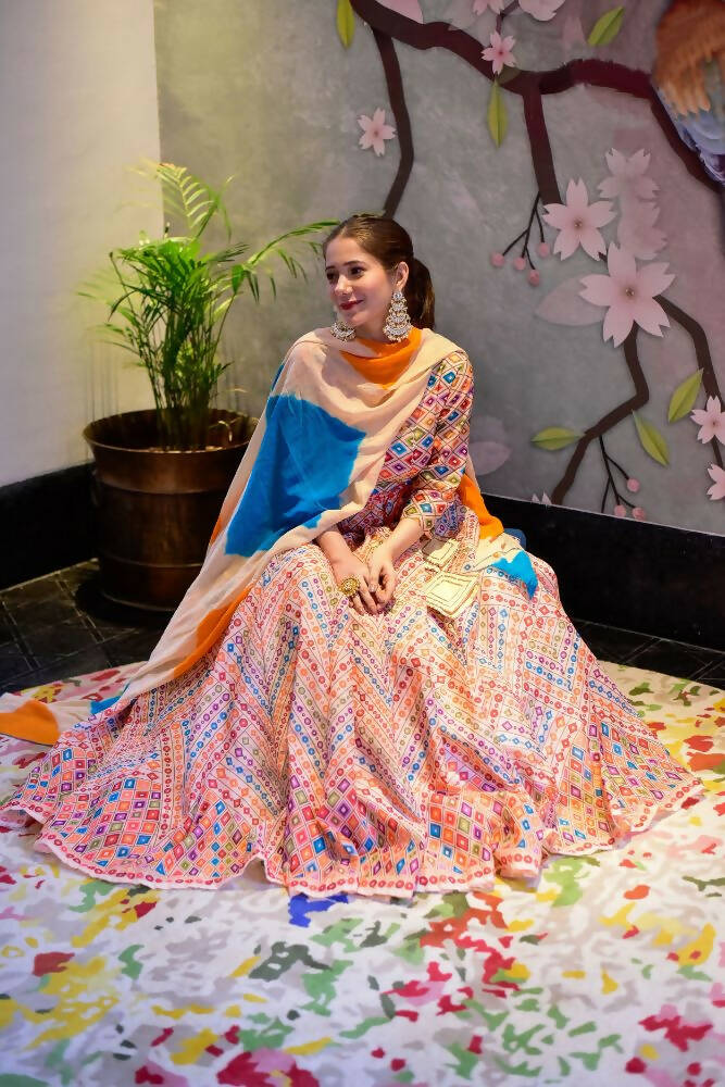 Partywear Designer Blue Pure Maslin Gown - Anbazaar