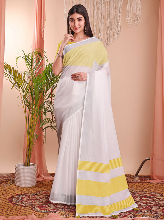 Shree Shyam Fashion The White Loom White Linen Cotton Saree