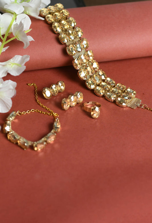 Mominos Fashion Johar Kamal Gold-Plated Finish Stone Choker For Women (Golden) - Grab2buy