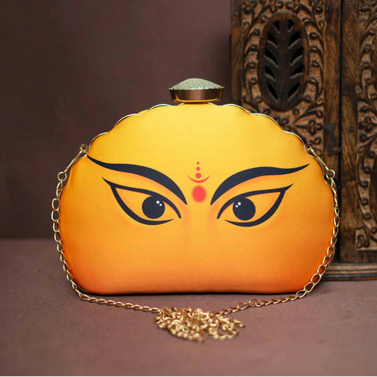 Joban Fashion Durga Eyes Yellow Printed D-Shape Clutch - Yellow
