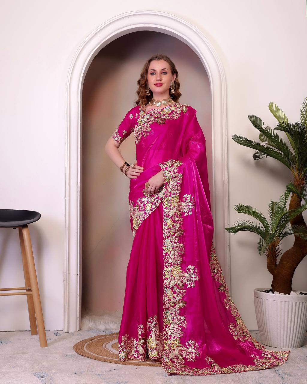 Teeya Creation Rani Color Zimichhu Silk Heavy Work Saree