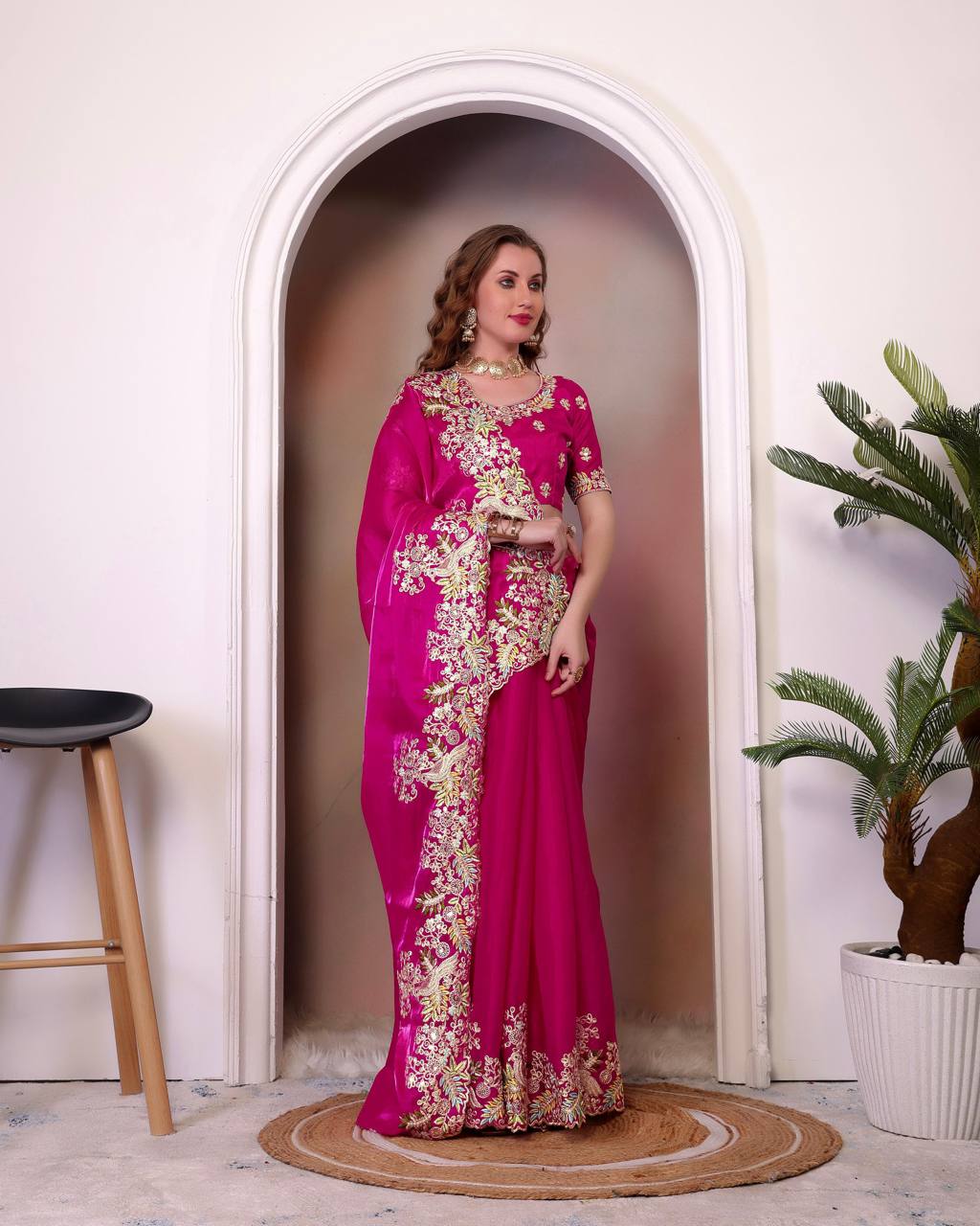 Teeya Creation Rani Color Zimichhu Silk Heavy Work Saree