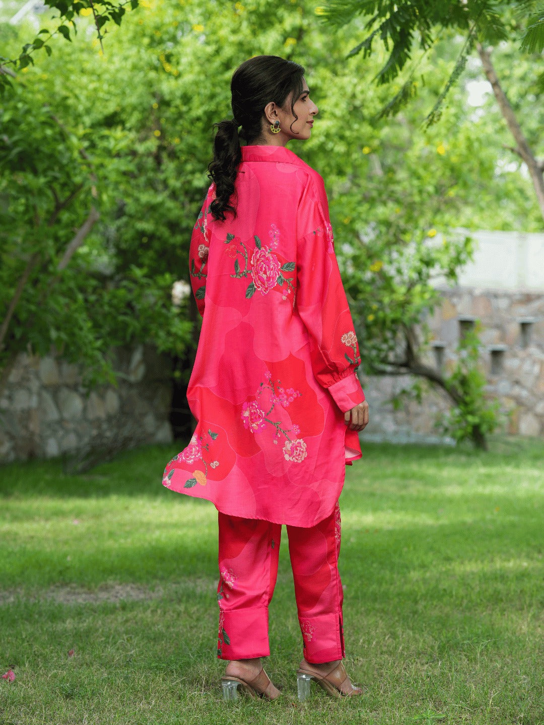 Yufta Pink Printed Shirt with Trousers Co-Ords 