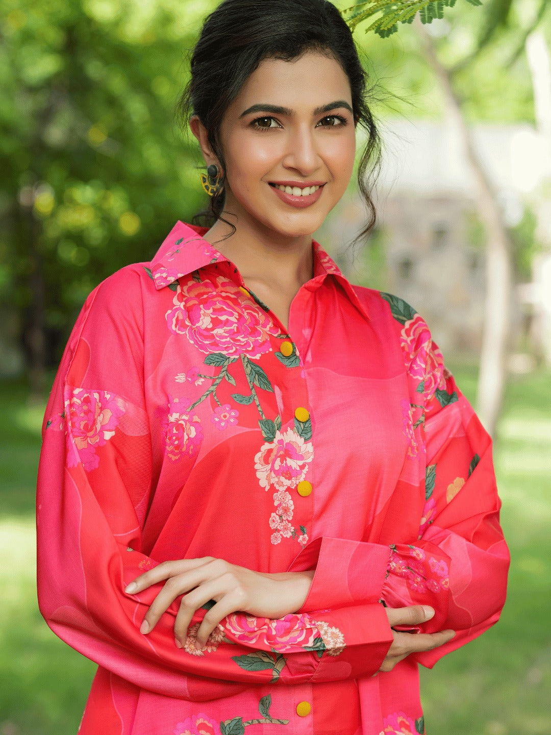 Yufta Pink Printed Shirt with Trousers Co-Ords 