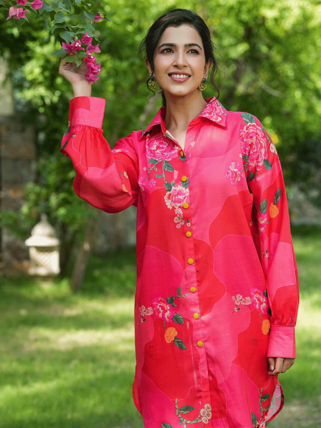 Yufta Pink Printed Shirt with Trousers Co-Ords 