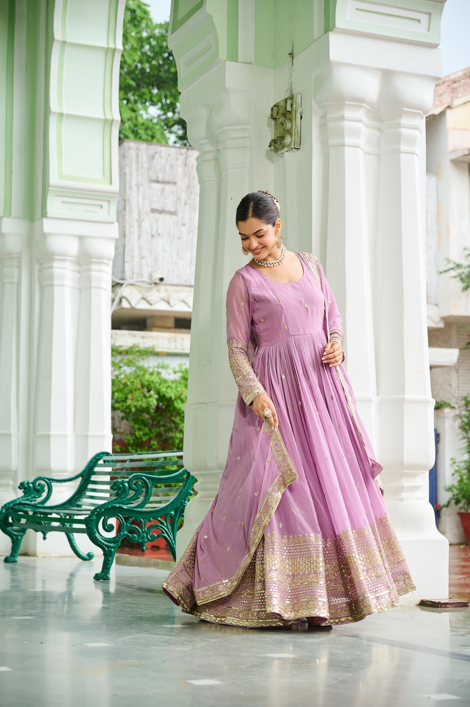 Lorenvalley Fashion Pink Faux Georgette with Embroidered work Anarkali Gown with Dupatta 