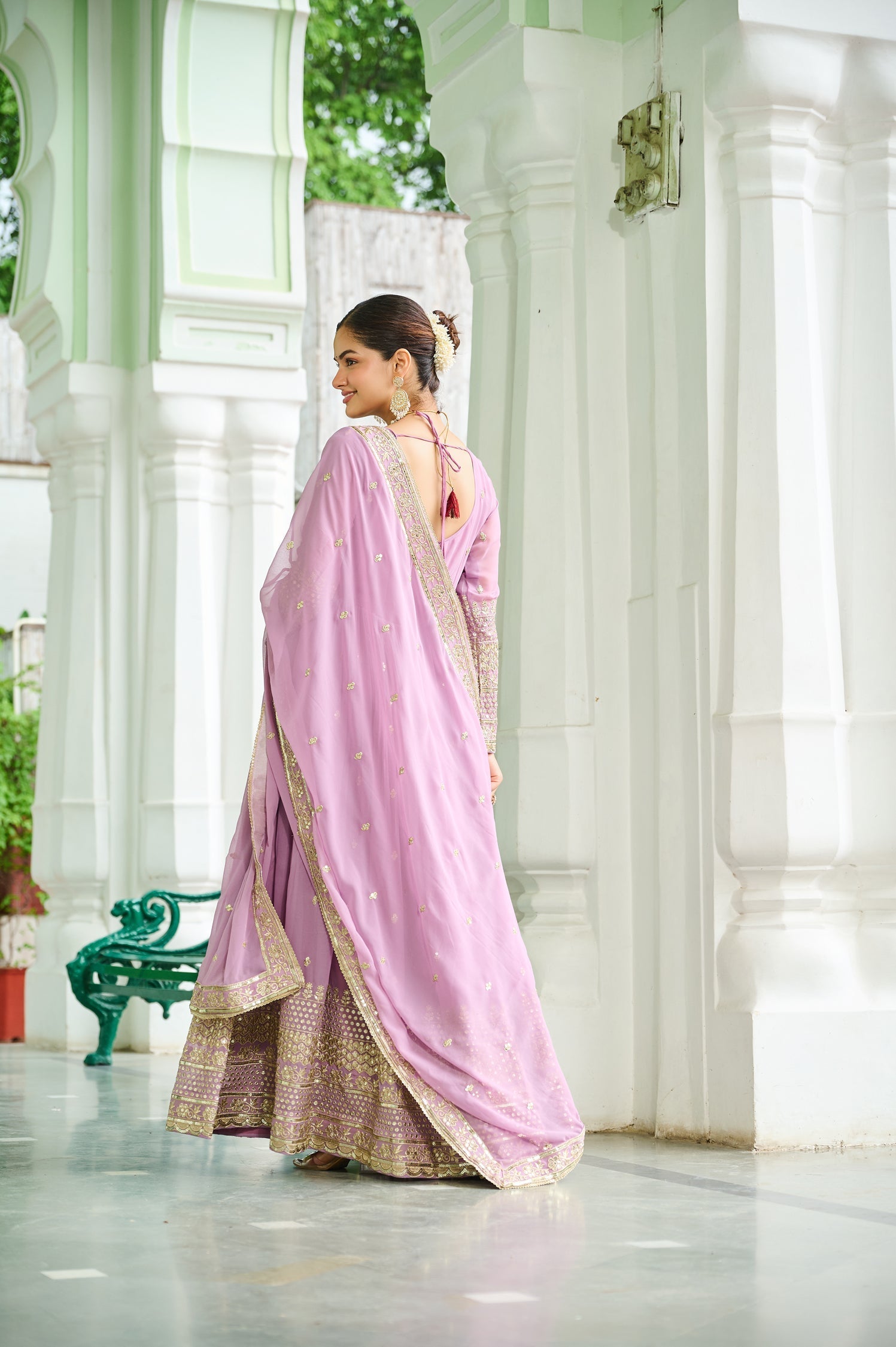Lorenvalley Fashion Pink Faux Georgette with Embroidered work Anarkali Gown with Dupatta 