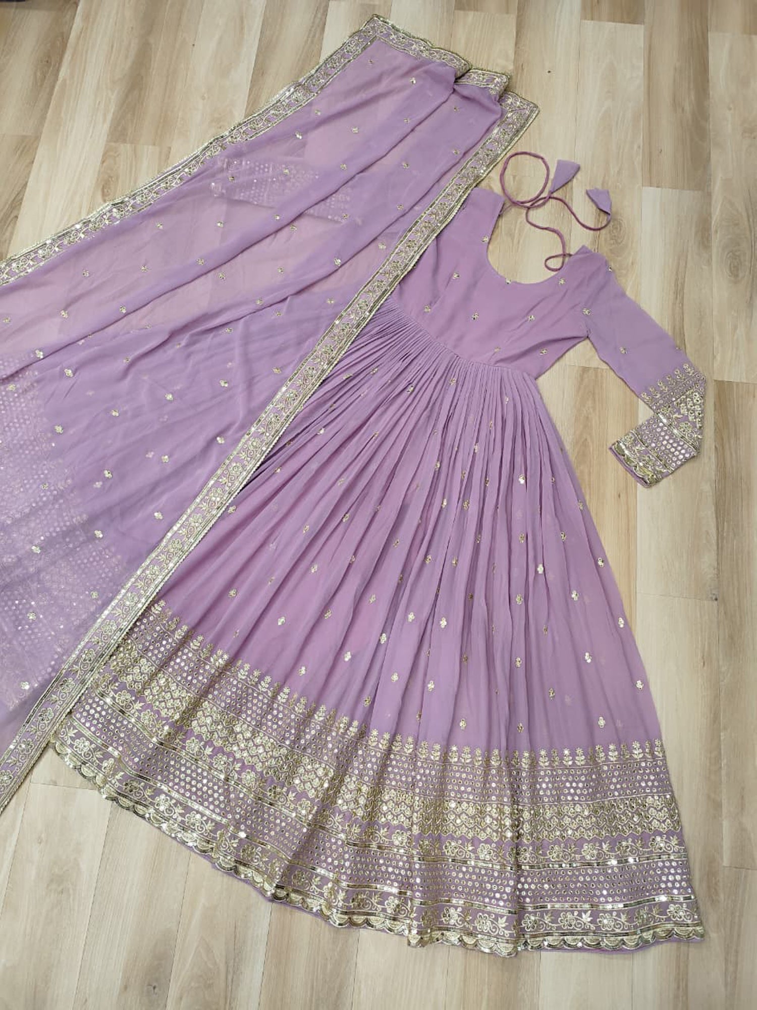 Lorenvalley Fashion Pink Faux Georgette with Embroidered work Anarkali Gown with Dupatta 