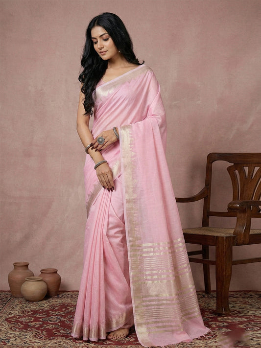 Anaita Pink Cotton Saree With Blouse