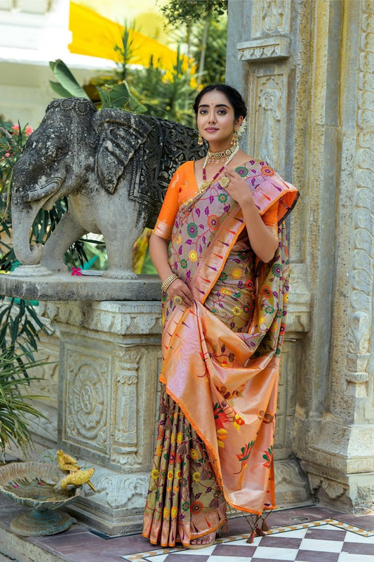Aastha Fashion Coffee Woven Kanjivaram Silk Saree with Blouse - Grab2buy