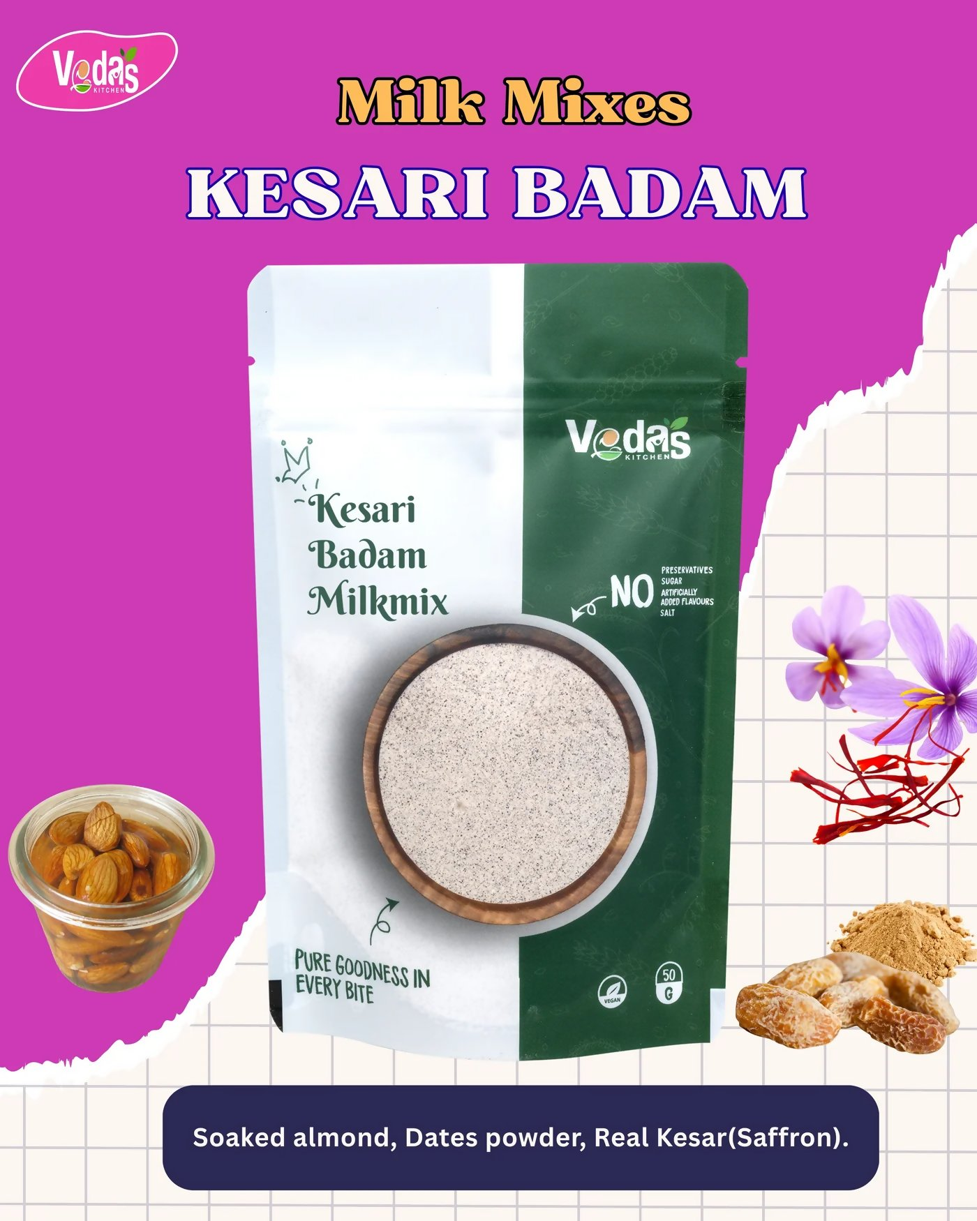 Vedas Kitchen Kesari Badam Milk Mix  Grab2Buy Vedas Kitchen Grab2Buy