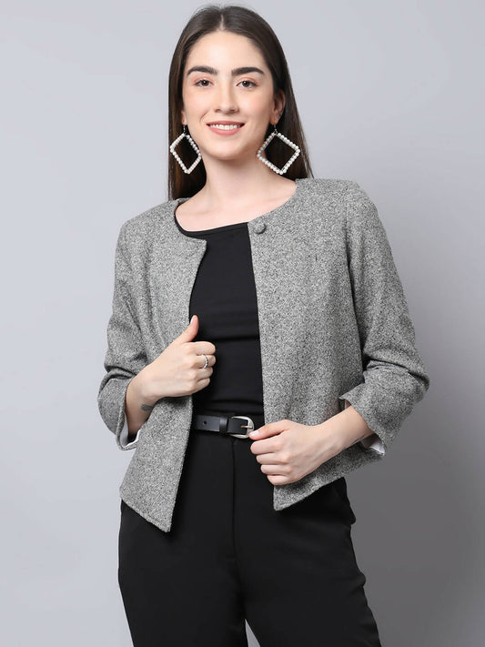 Even Apparels Grey Pure Wool Open Front Statement Women's Jacket - Grab2buy