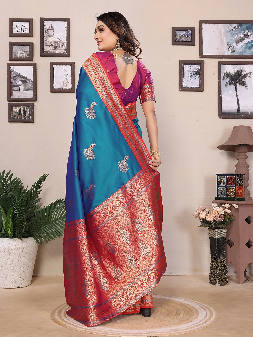 Joban Fashion Banarasi Royal Blue Small Butti Soft Silk Saree | Swadesiicart