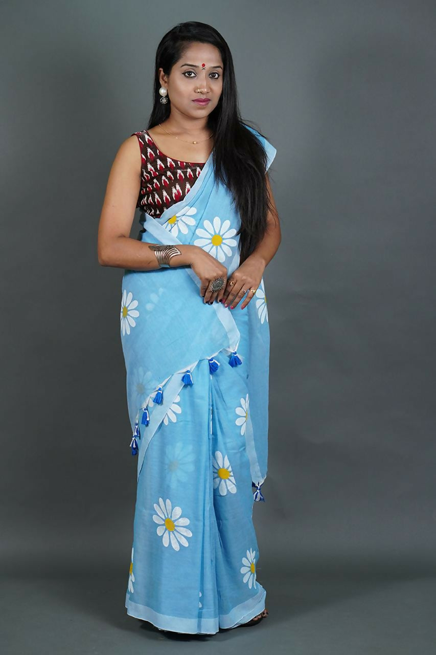 Exclusive Collection Sky Pure Cotton Grab2Buy With Sunflower Design 