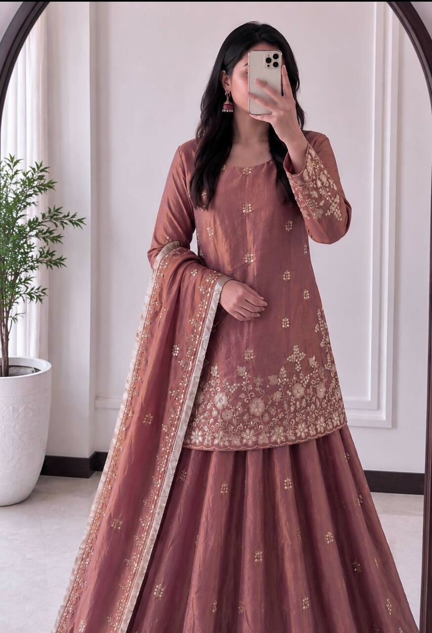 Teeya Creation Womens New Latest Heavy Embroidery Sequins Work Lehenga Set - Purple