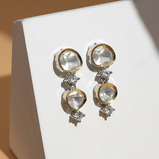 Kundan and Diamond Earrings (Silver) - Ruby Raang - Grab2buy