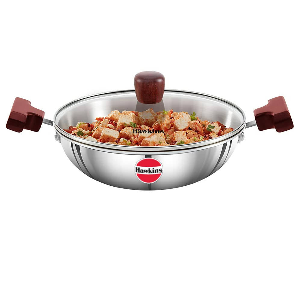 Hawkins Tri-Ply Stainless Steel Deep-Fry Pan with Glass Lid Silver (SSD15G) | Grab2Buy
