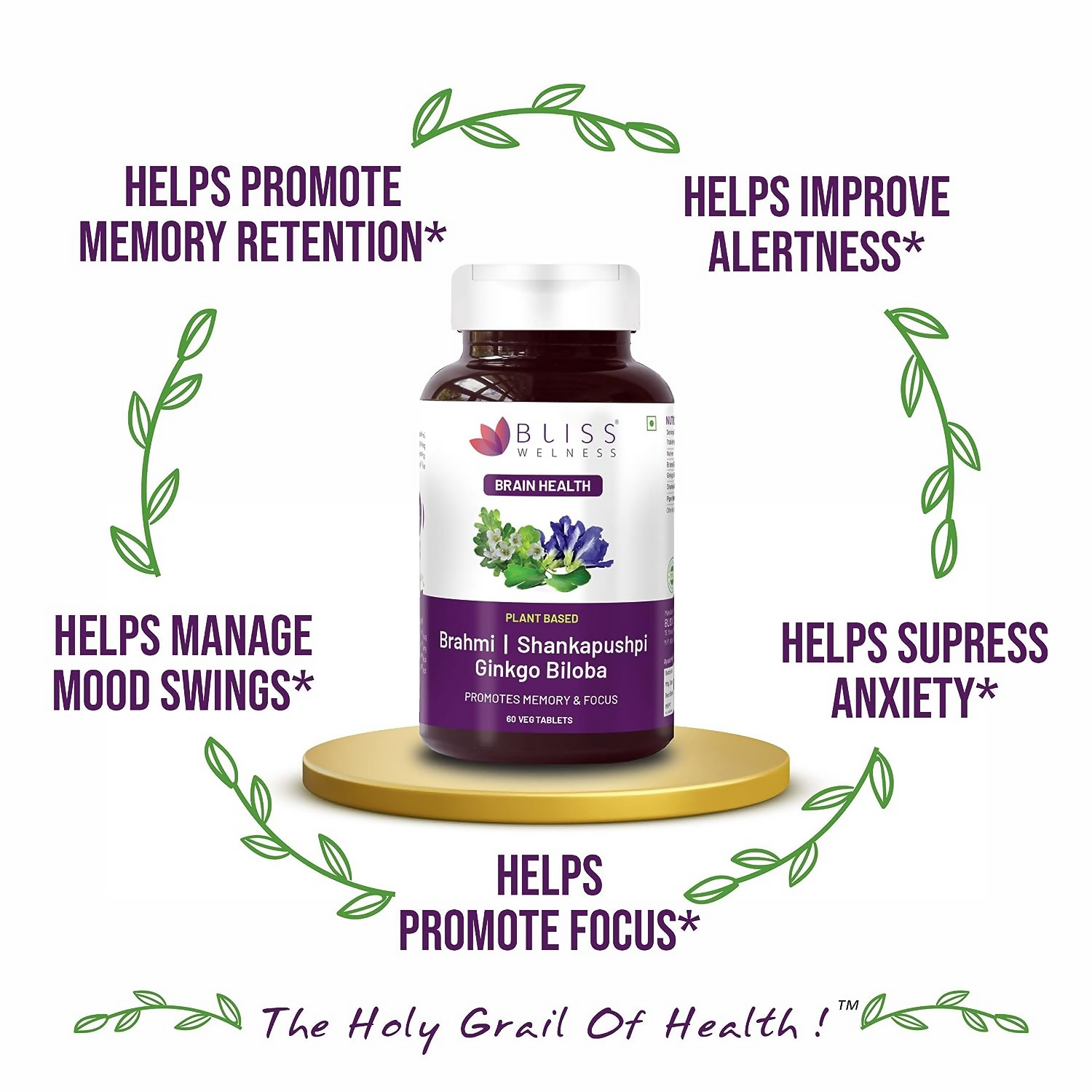 Bliss Welness Brahmi Shankpushpi Ginkgo Biloba Tablets 