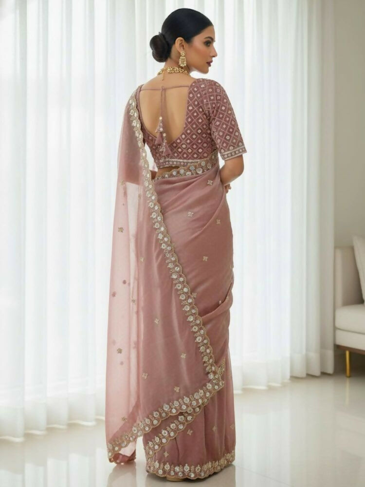 Joban Fashion Maroon Fandy Satin Silk Party Wear Sarees