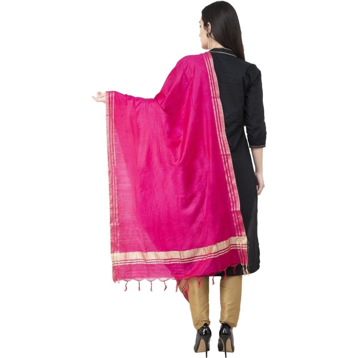 A R Silk Golden Border Regular Dupatta Dark Pink Color Dupatta or Chunni 
