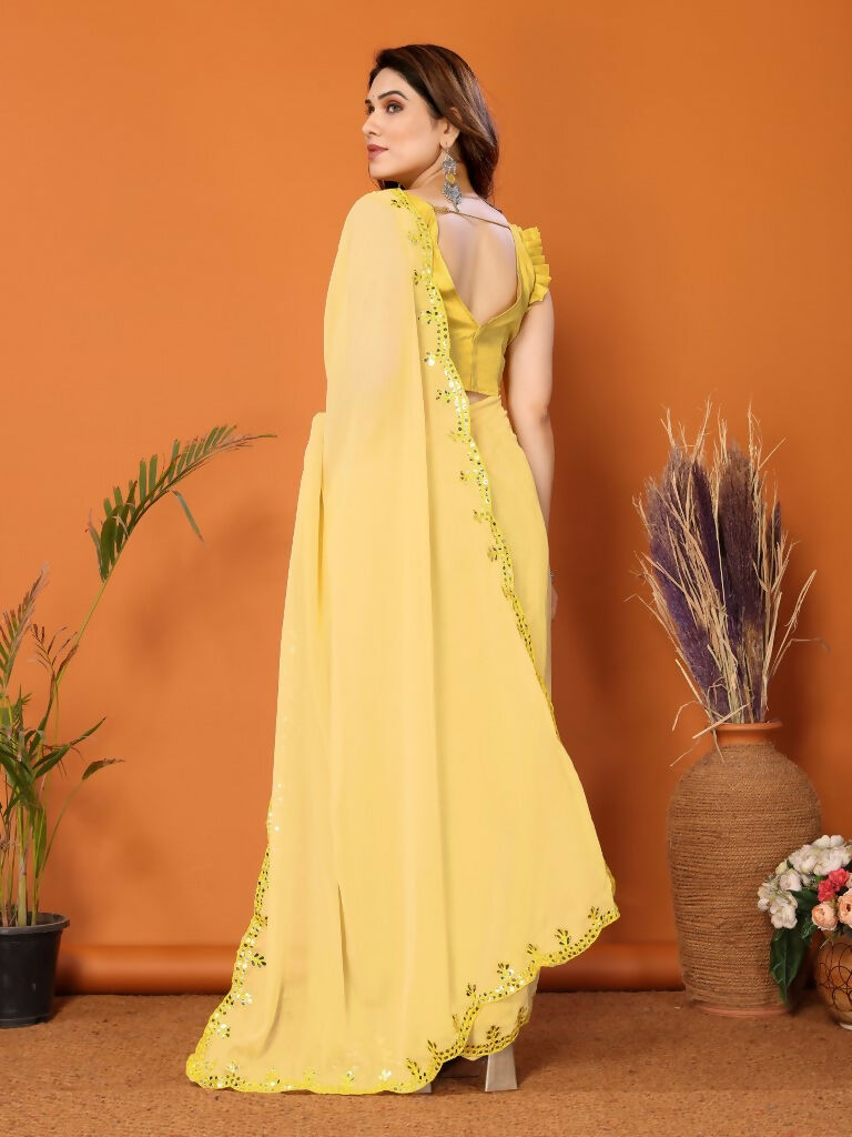 Partywear Designer Yellow Georgette Fancy Saree - Starwalk