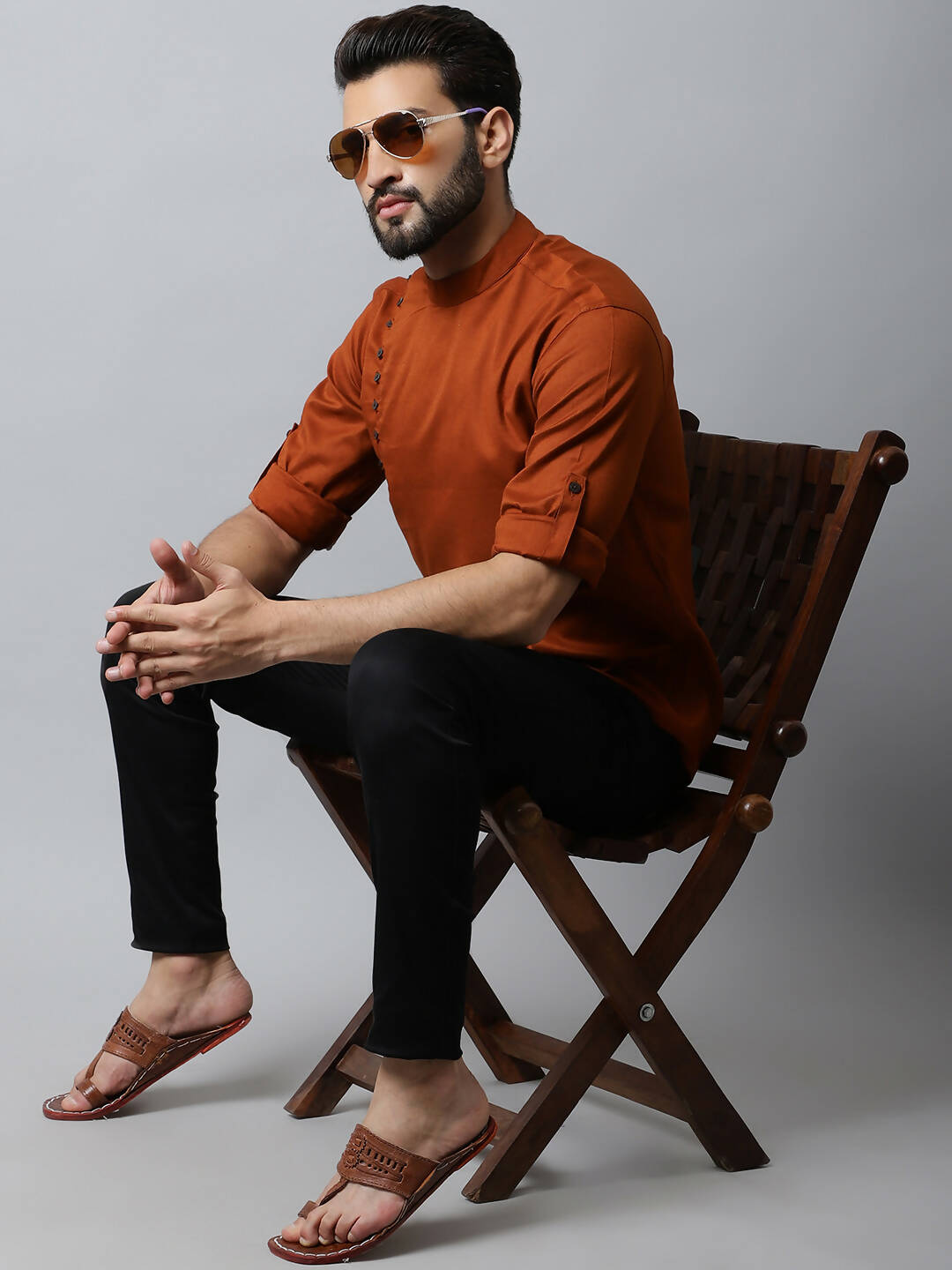 Even Apparels Brown Color Linen Pure Cotton Men's Kurta With Side Placket (SLD1137) 