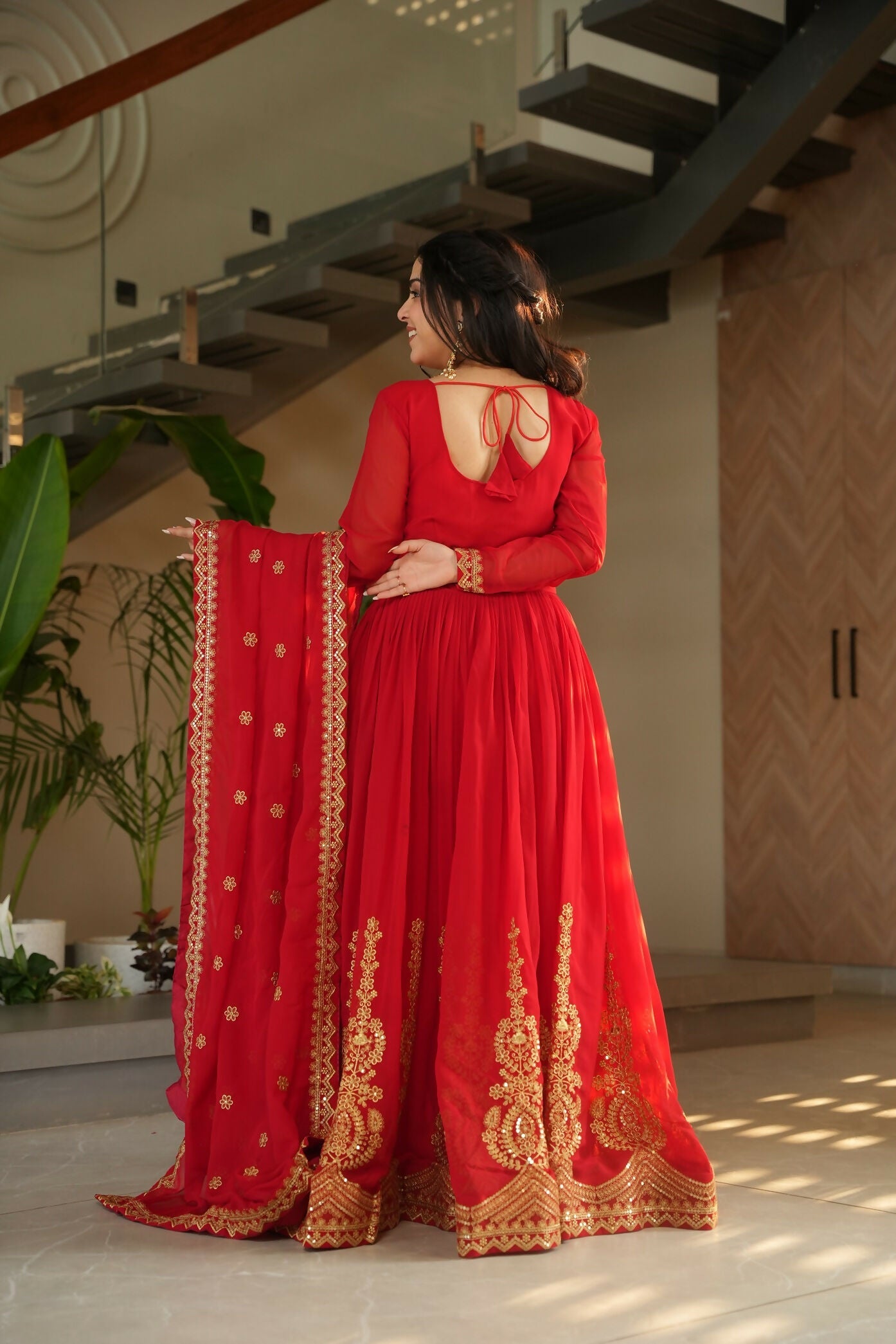 Joban Fashion Red Georgette Sequence Embroidery Work Kurta Set