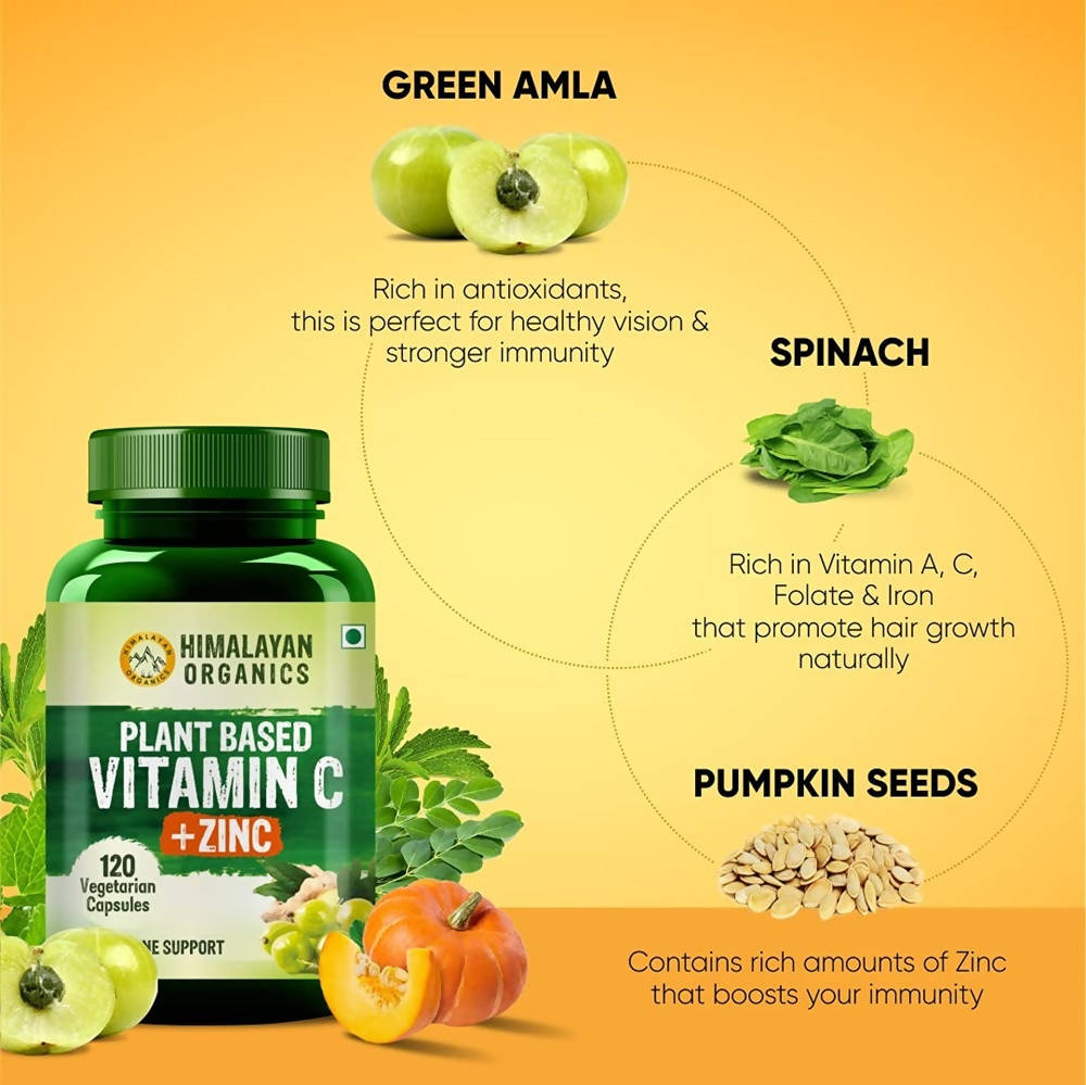 Himalayan Organics Plant Based Vitamin C + Zinc Double Immune Support Vegetarian Capsules 