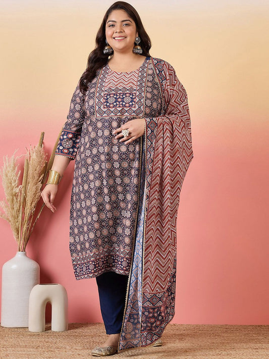 Sztori Women Floral Yoke Design Regular Gotta Patti Kurta with Trousers & With Dupatta