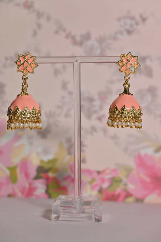 Orange Partywear Ethnic Enamel Small Jhumki Earrings By House of Ree House of Ree