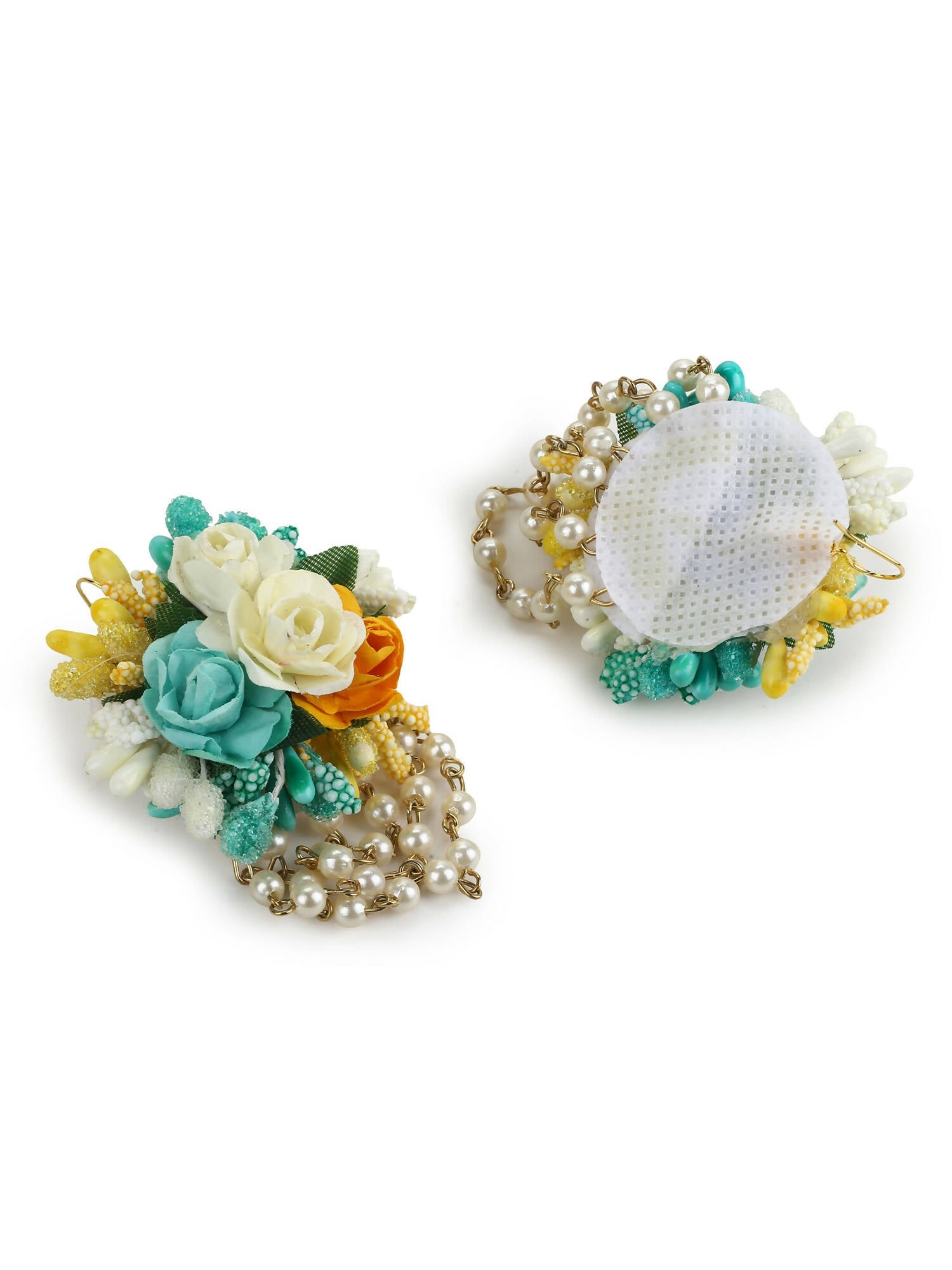 Flower Jewellery Gold-Plated Turquoise Blue Floral Jewellery Set - Ruby Raang - Grab2buy