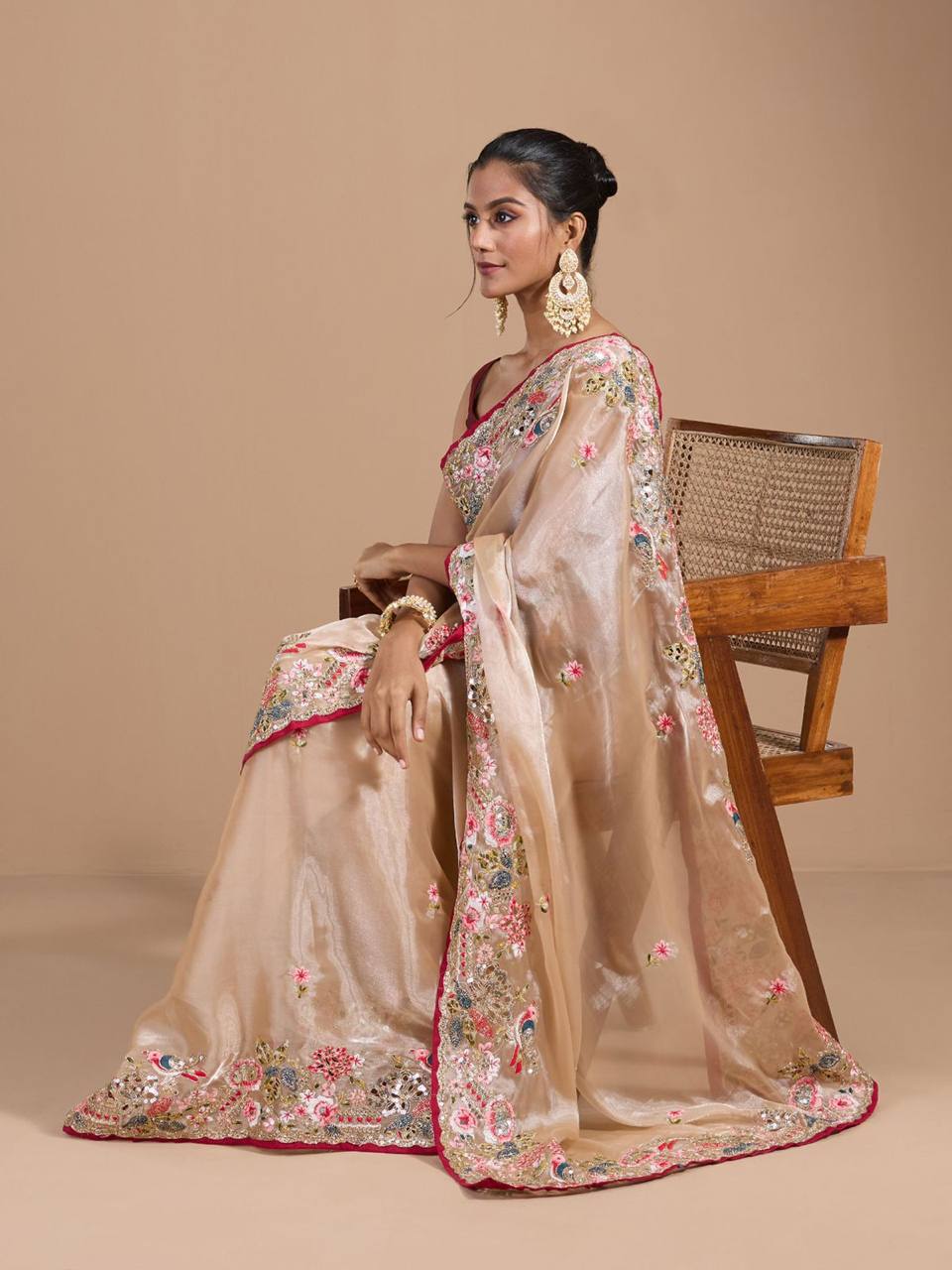 Teeya Creation Chiku Color Organza Silk Heavy Work Saree