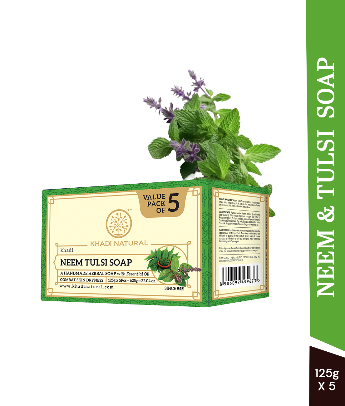 Khadi Natural Herbal Neem Tulsi Soap Combo Pack Of 5 – 125gm Each 