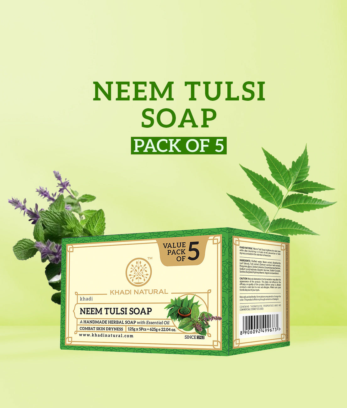 Khadi Natural Herbal Neem Tulsi Soap Combo Pack Of 5 – 125gm Each 