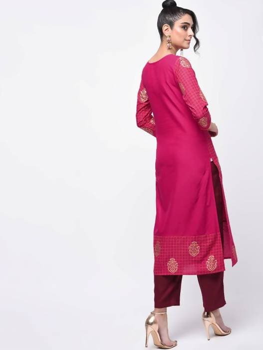 Aniyah Cotton Block Printed Pink Color Straight Kurta (AN-136K) 