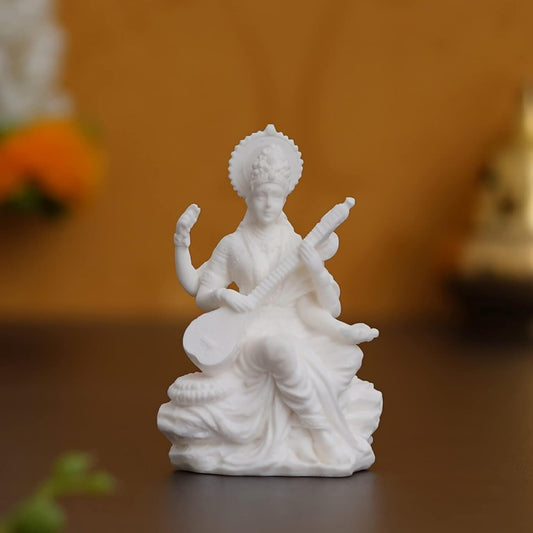 eCraftIndia White Polyresin Goddess Saraswati Statue - Grab2buy