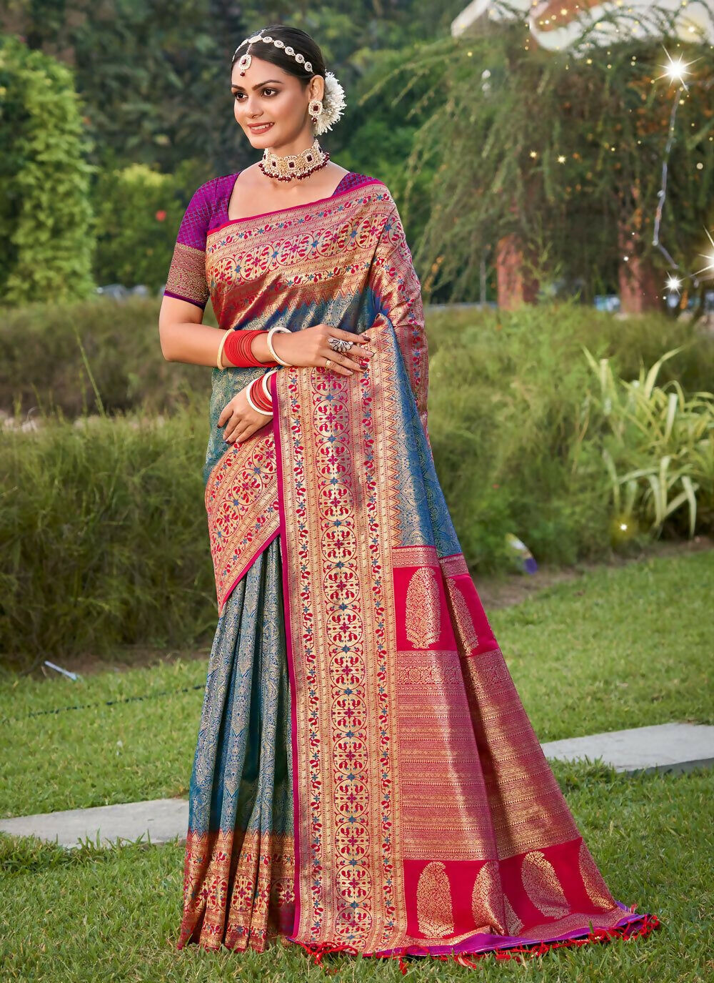 Shree Shyam Fashion Blue Banarasi Silk Saree