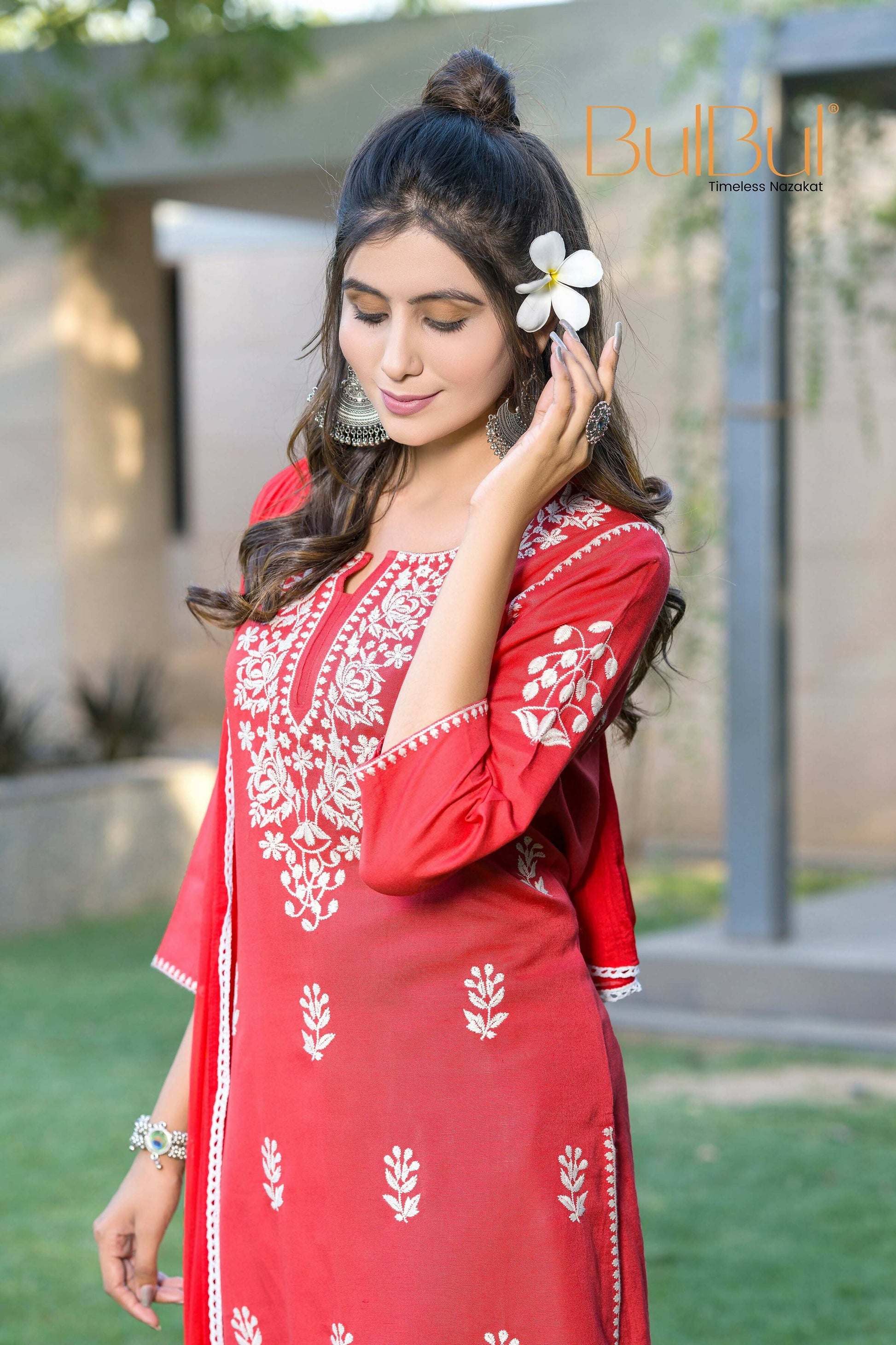 BulBul Akshyani Rust Rayon Kurta Set with Dupatta 