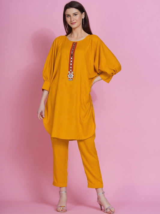 Women Republic Yellow Rayon Boxed Kurta With Pants - Grab2buy