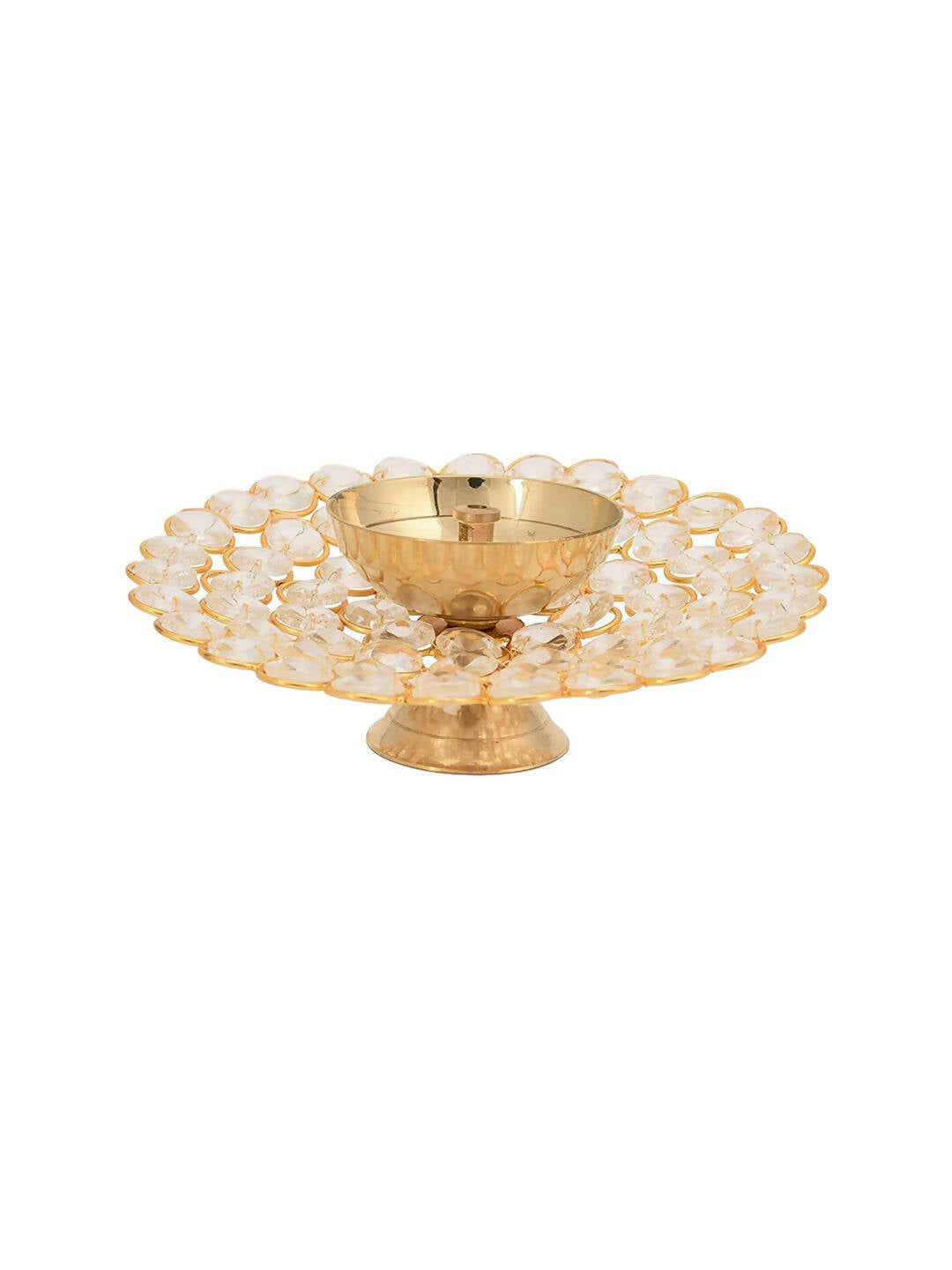 Craftvatika Gold-Toned Crystal Akhand Diya Oil Puja Lamp 