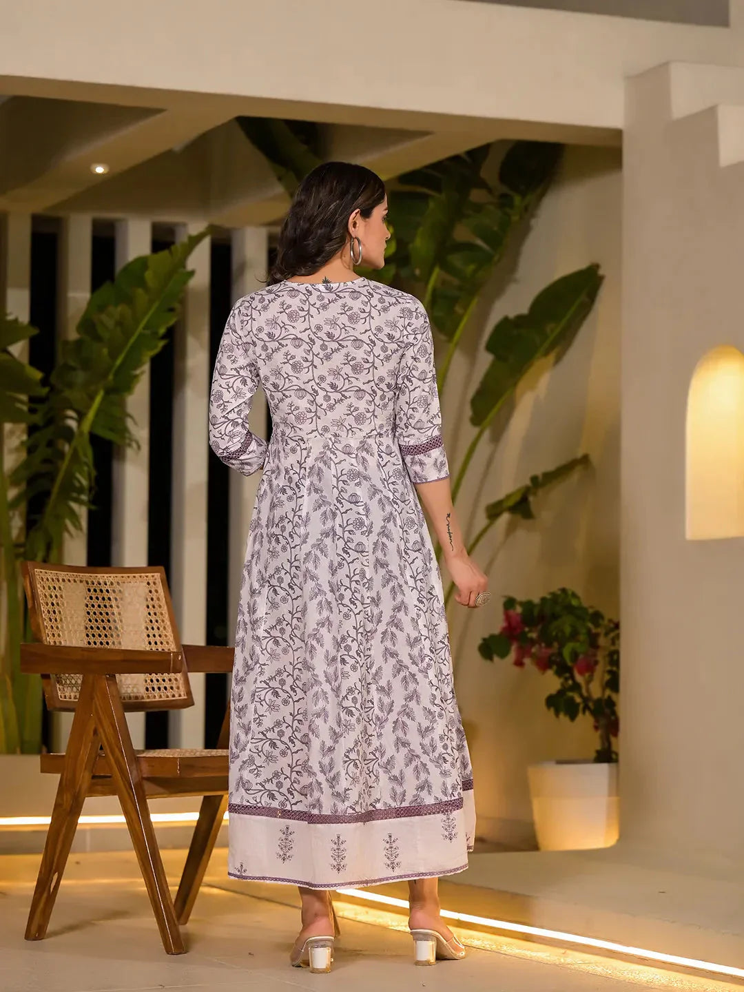 Yufta Purple Floral Print Kantha Work A-Line Dori Work Dress  Grab2Buy Yufta Grab2Buy