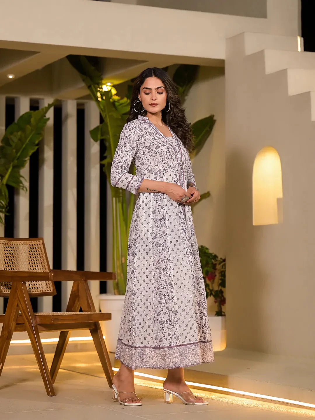 Yufta Purple Floral Print Kantha Work A-Line Dress  Grab2Buy Yufta Grab2Buy